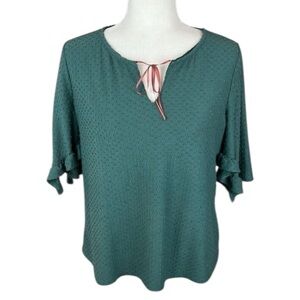 Anthropologie W5 Green Short Sleeve Blouse Size Large